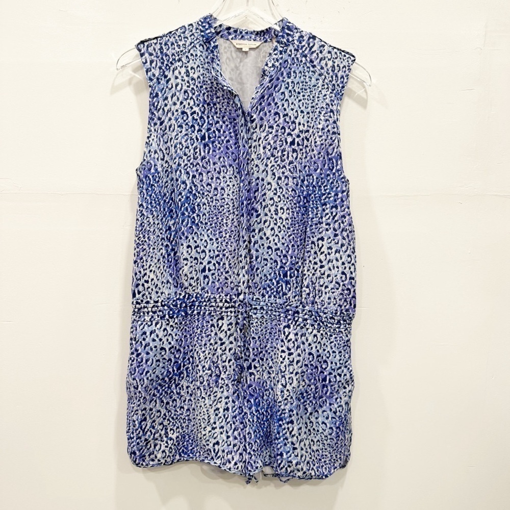 Rebecca Taylor Animal Print Blue Silk Jumpsuit Romper Size 6